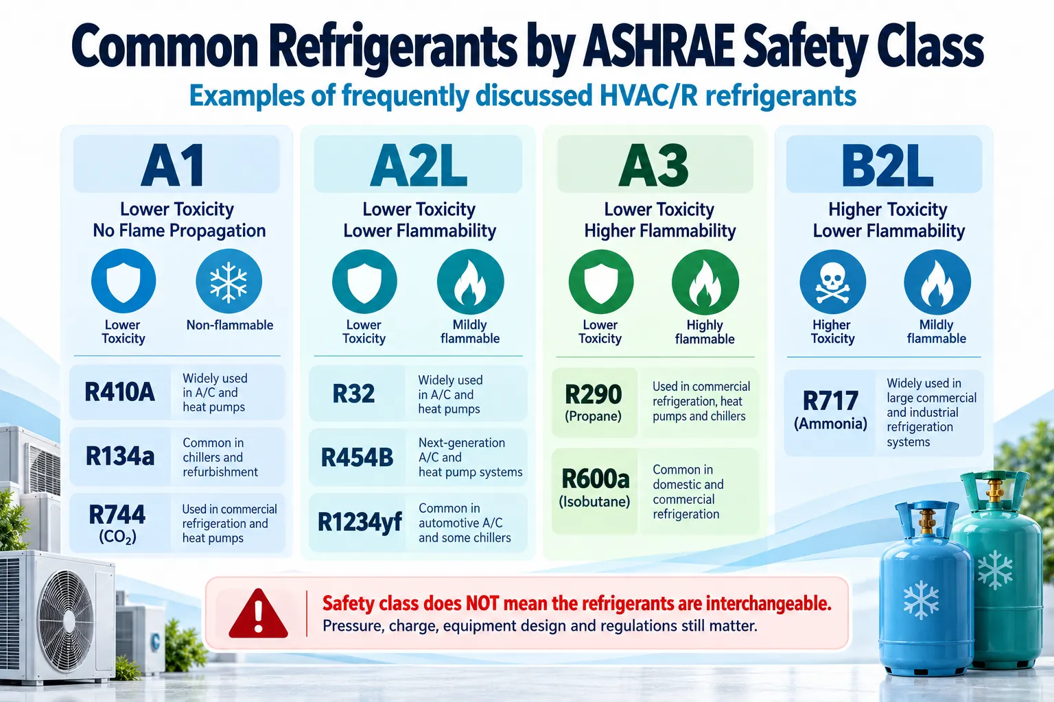 Common refrigerants by ASHRAE safety class
